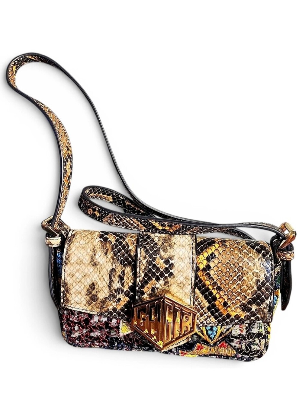 Kurt Geiger Multicolor Embroidered Python-Print Leather Crossbody Bag Rare Euc